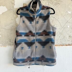 Vtg Fleece Vest Southwestern Aztec Sleeveless Jacket Mens S Outdoor Hiking Cabin